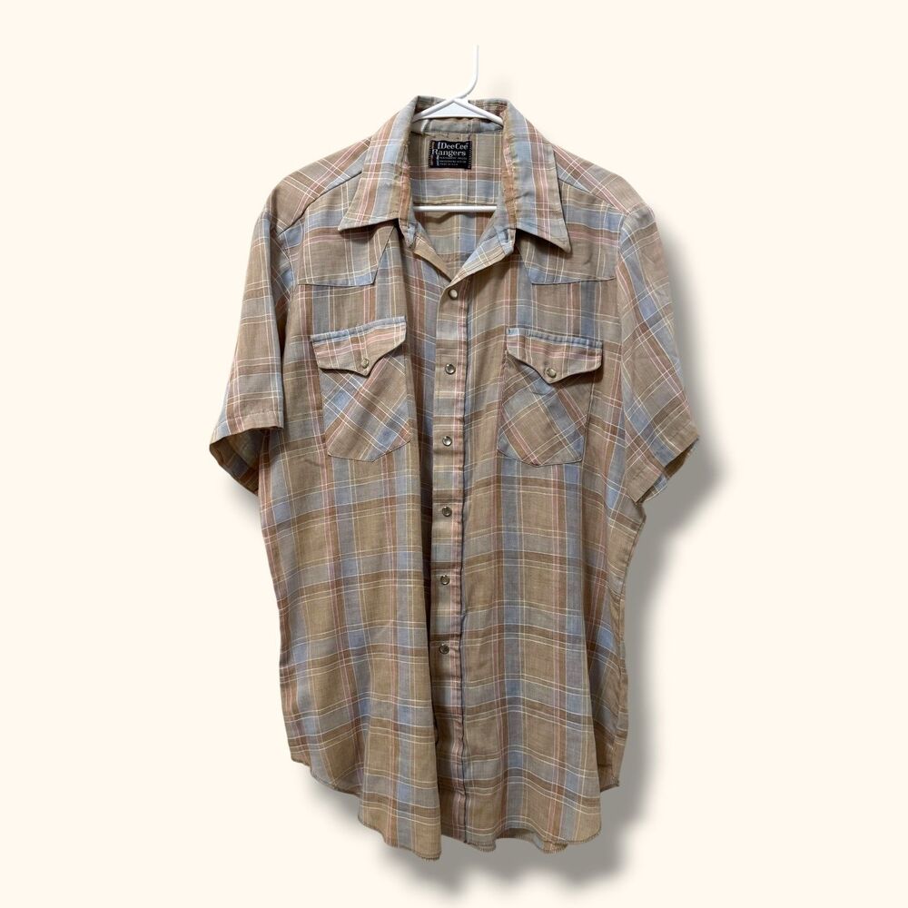 DeeCee Rangers Shirt Men XL Vintage Plaid Short Sleeve Western Snap Front